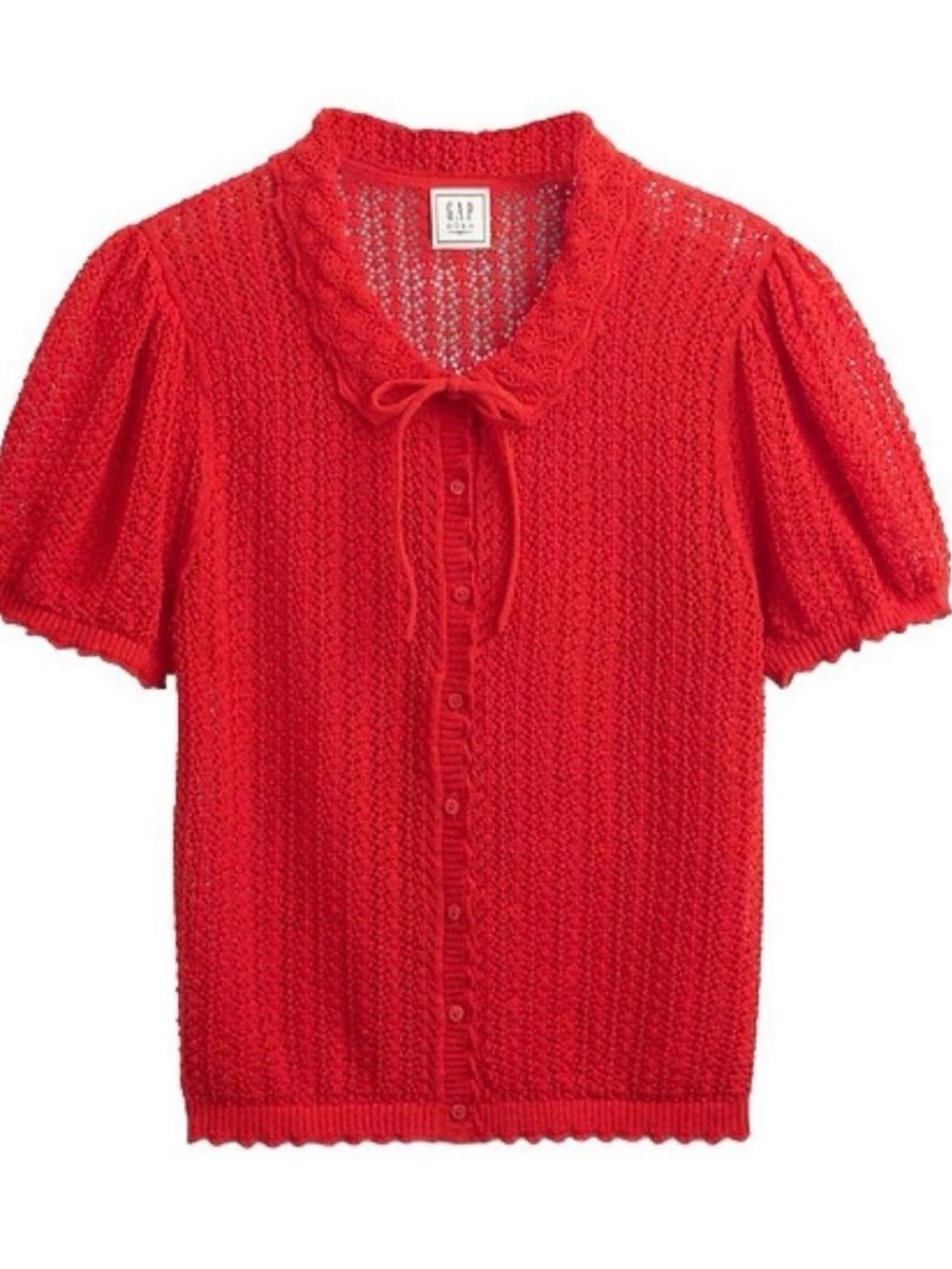 Gap x DÔEN Red Open-Knit Short-Sleeve Linen Blend Cardigan - Picture 7 of 7